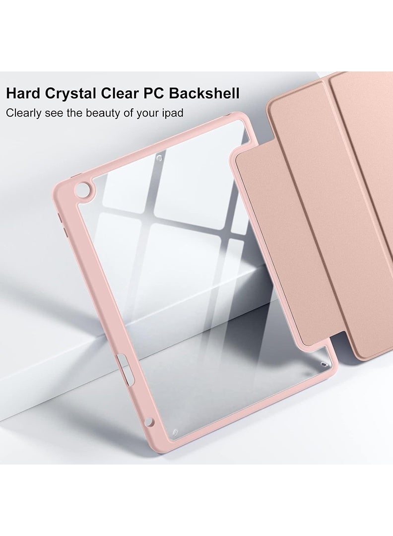 ثيودور حافظة هجينة رفيعة لجهاز iPad 9/8/7th Generation مقاس 10.2 بوصة مع حامل أقلام رصاص، غطاء واقٍ مضاد للصدمات وحامل ثلاثي الطي مع ظهر شفاف ناعم من مادة TPU لجهاز iPad 10.2، نوم/استيقاظ تلقائي، وردي - Image 4